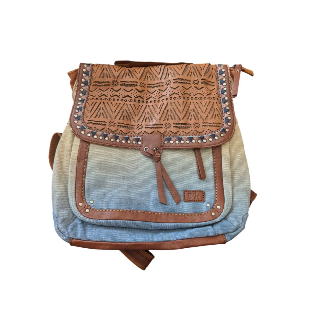 EUC The Sak Ombre Canvas Backpack Blue Cream Laser Cut‎ Boho Studded Rucksack F4